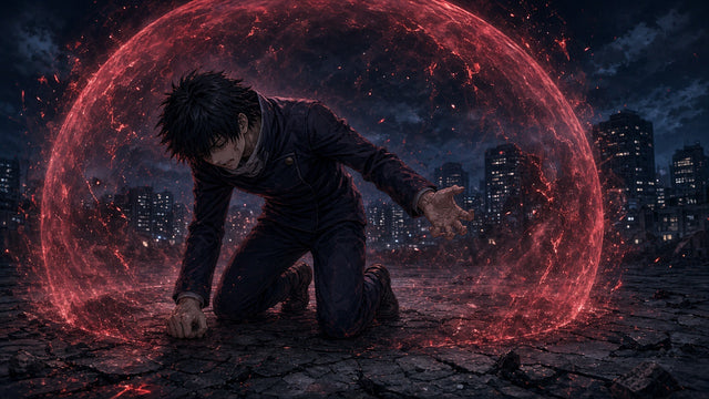 Sorcier à genoux sous une barrière rouge qui se dissipe — Jujutsu Kaisen