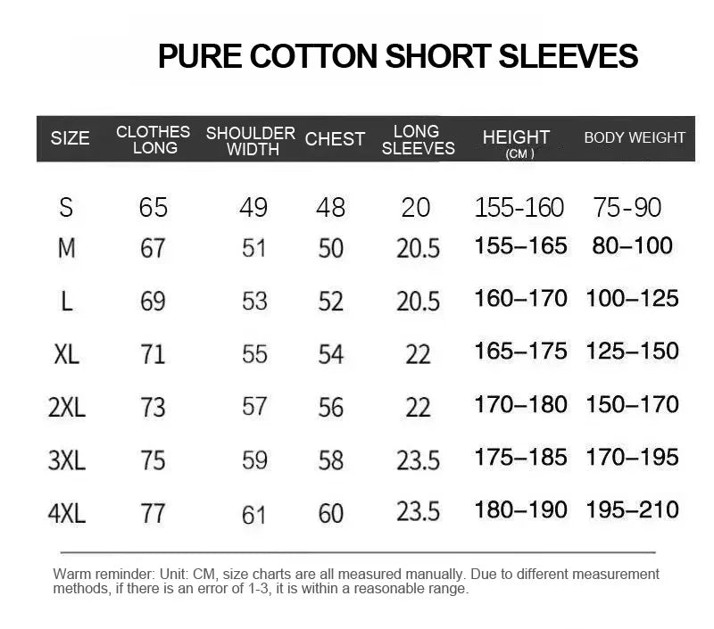 Guide des tailles : t-shirt manches courtes 100 % coton, hauteurs et poids recommandés