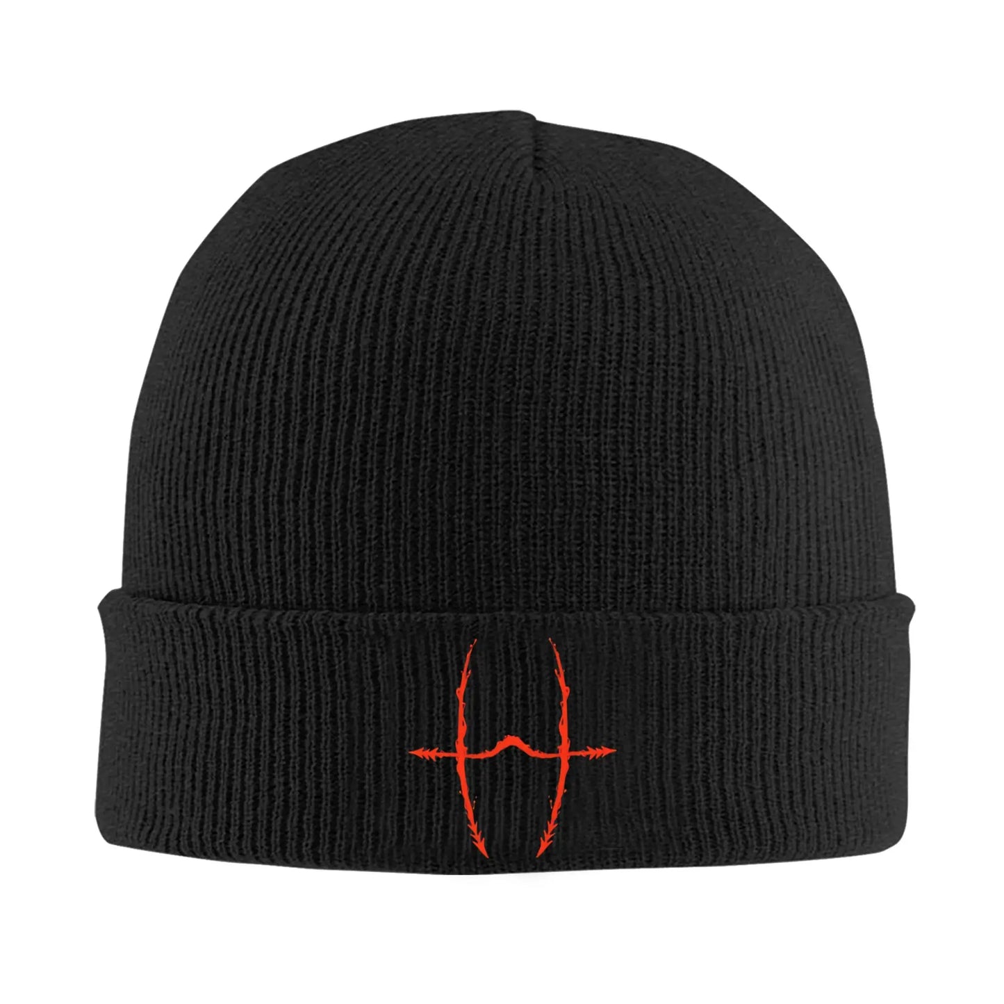 Bonnet en maille noire Jujutsu Kaisen Choso, symbole rouge brodé sur le revers