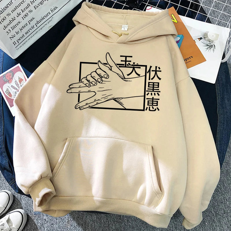 Sweat à capuche beige avec grand motif graphique et poche kangourou