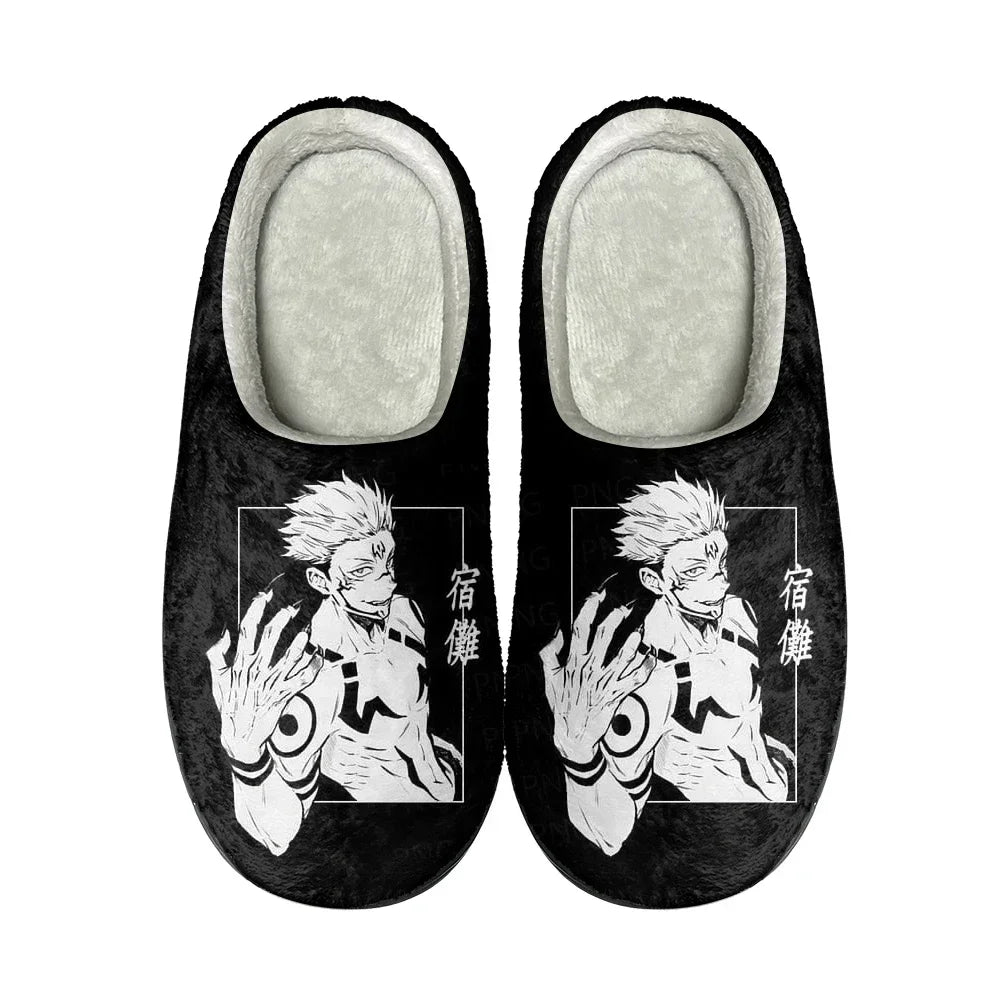 Chaussons Jujutsu Kaisen noirs à impression Ryomen Sukuna, intérieur clair
