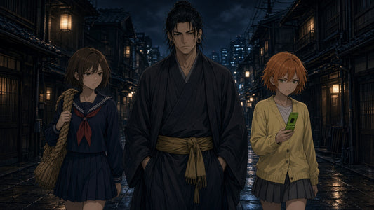 Geto avec les jumelles, l'une porte une corde, l'autre un téléphone — Jujutsu Kaisen