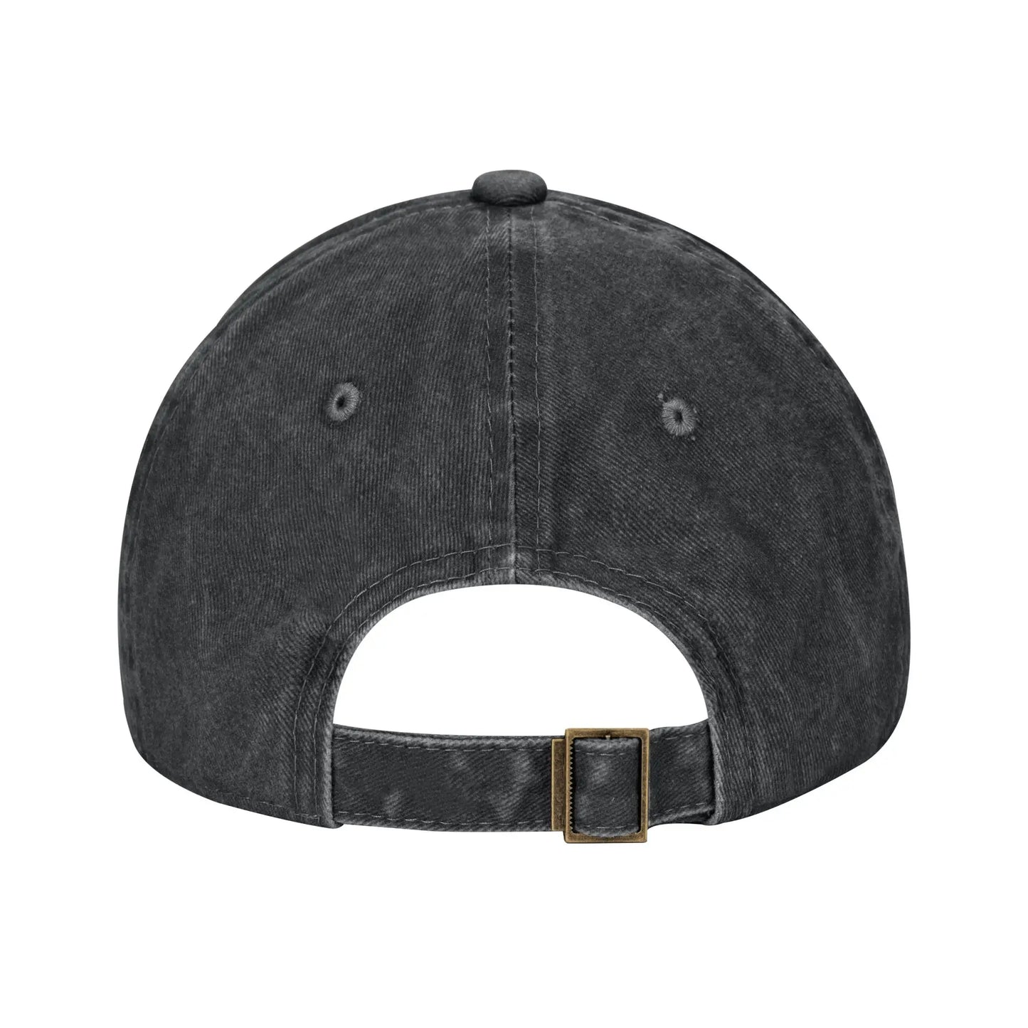 Casquette denim délavé noire, fermeture arrière avec boucle carrée dorée