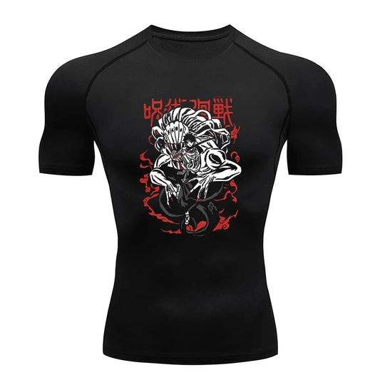 T-shirt de compression noir avec grand visuel au centre et manches courtes