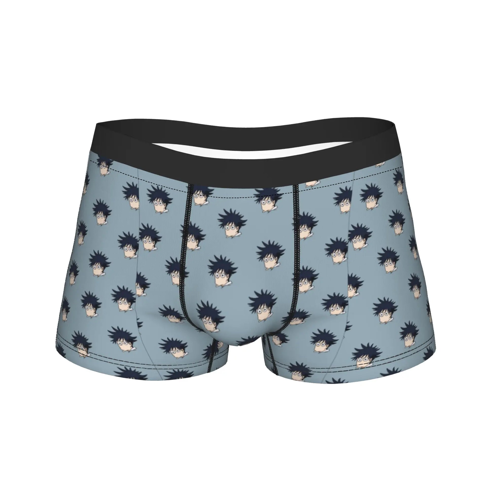 Boxer bleu clair à motifs chibi, taille élastique noire, vue de face