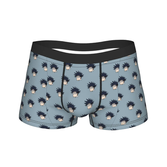 Boxer bleu clair à motifs chibi, taille élastique noire, vue de face