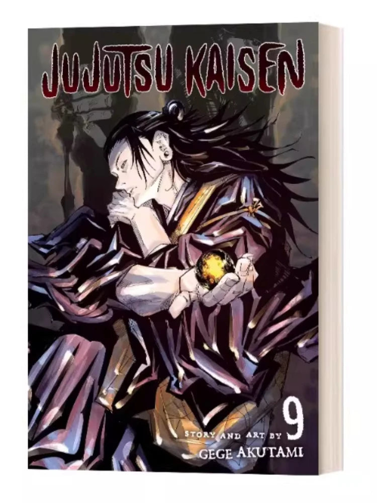 Jujutsu Kaisen manga cover, Volume 9, black-haired character holding a glowing sphere