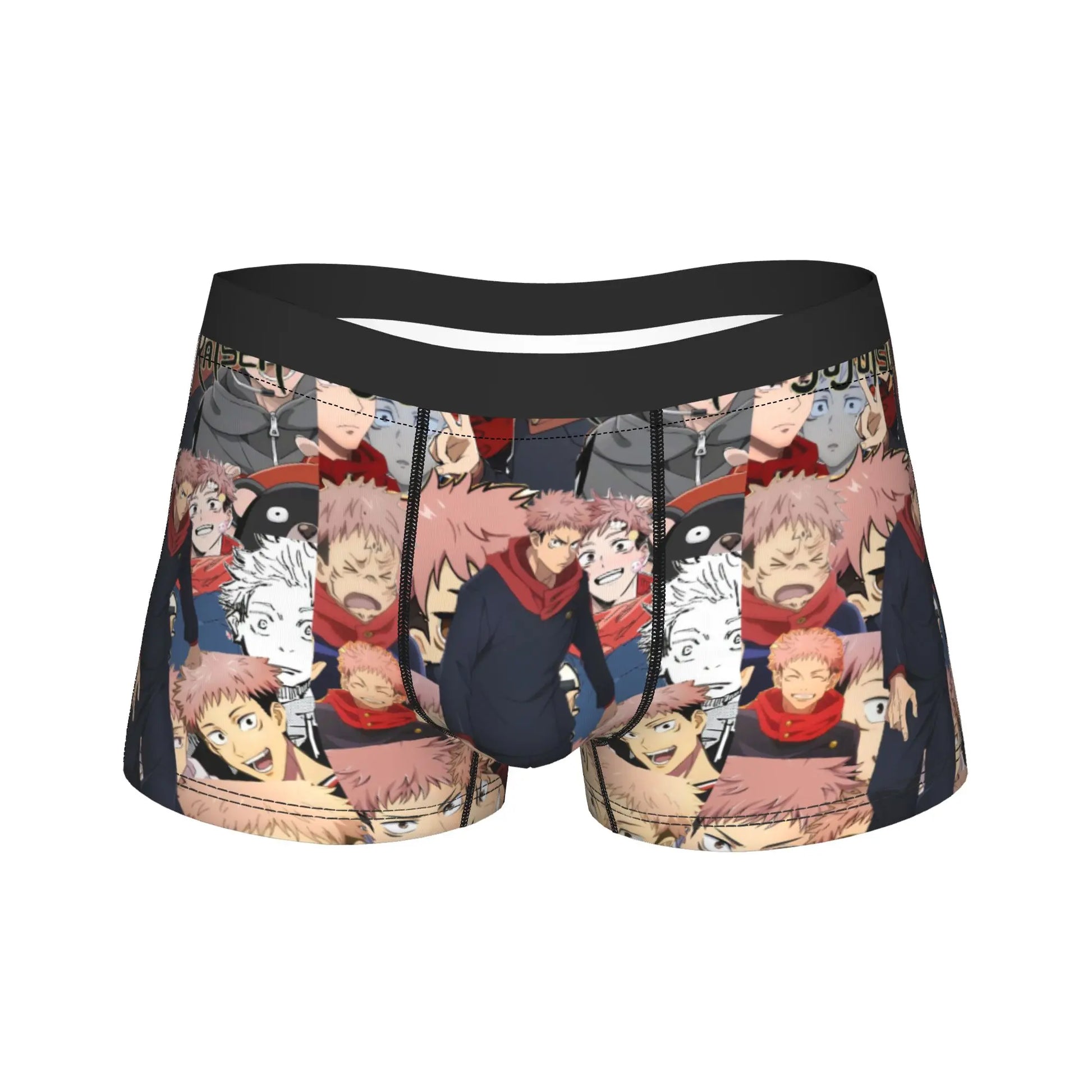 Boxer noir à imprimé manga, taille élastique, coupe courte
