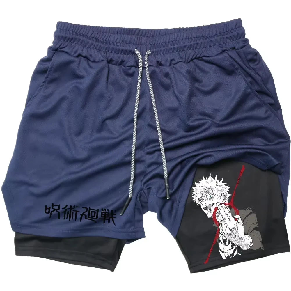Short Jujutsu Kaisen Gojo Regard Trait Rouge - coloris Bleu Marine