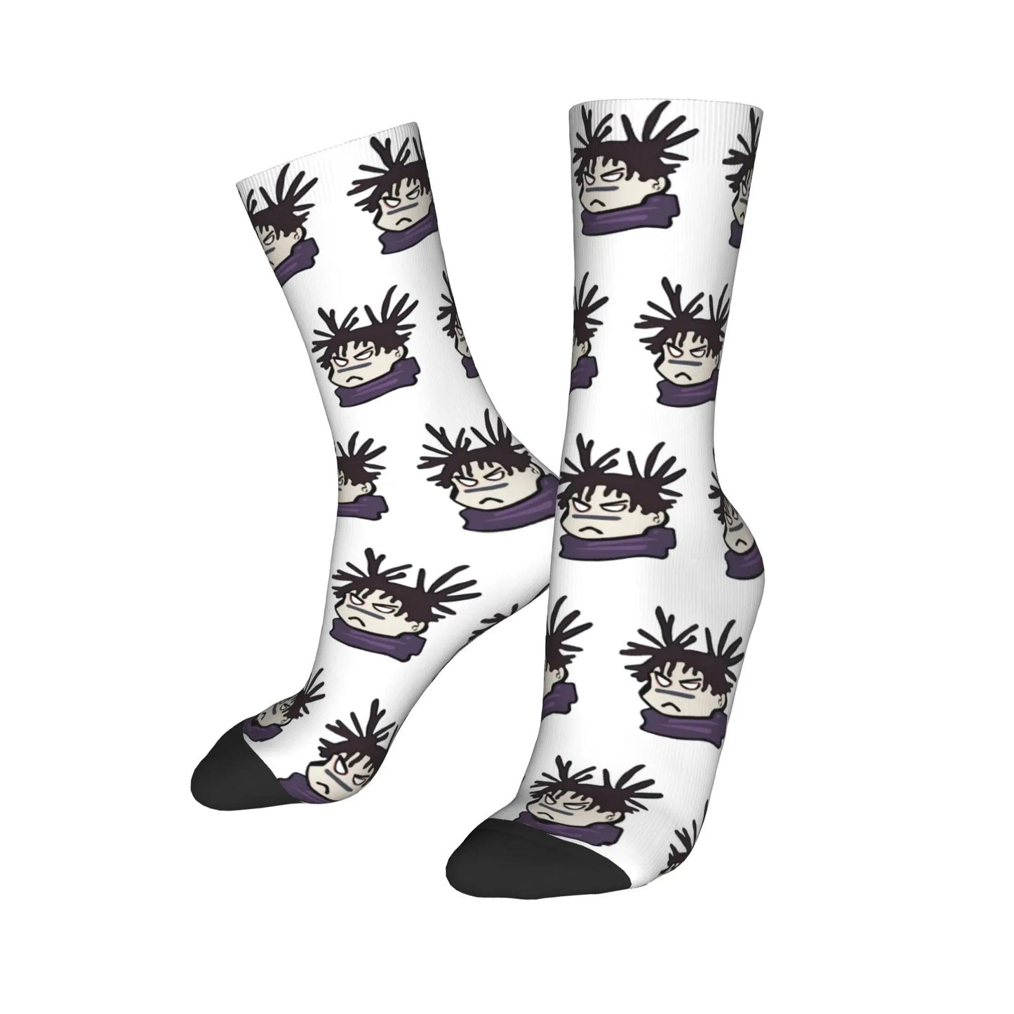 Paire de chaussettes blanches à motifs personnages, renforts noirs au talon et bout