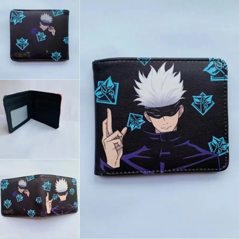 Portefeuille bi-plis noir avec personnage anime et motifs bleus Six Eyes.