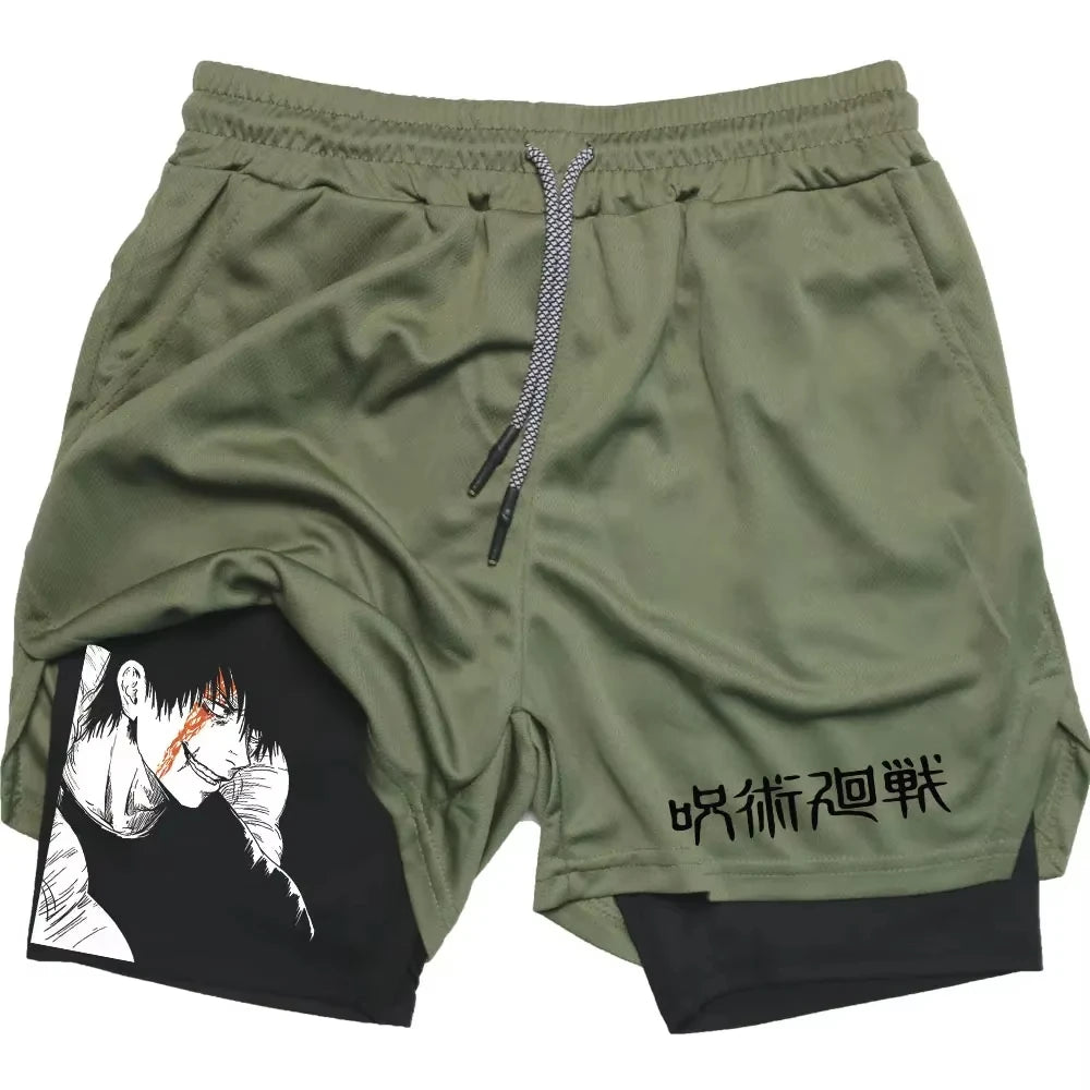Short Jujutsu Kaisen Gojo Main Cachant le Regard - coloris Kaki