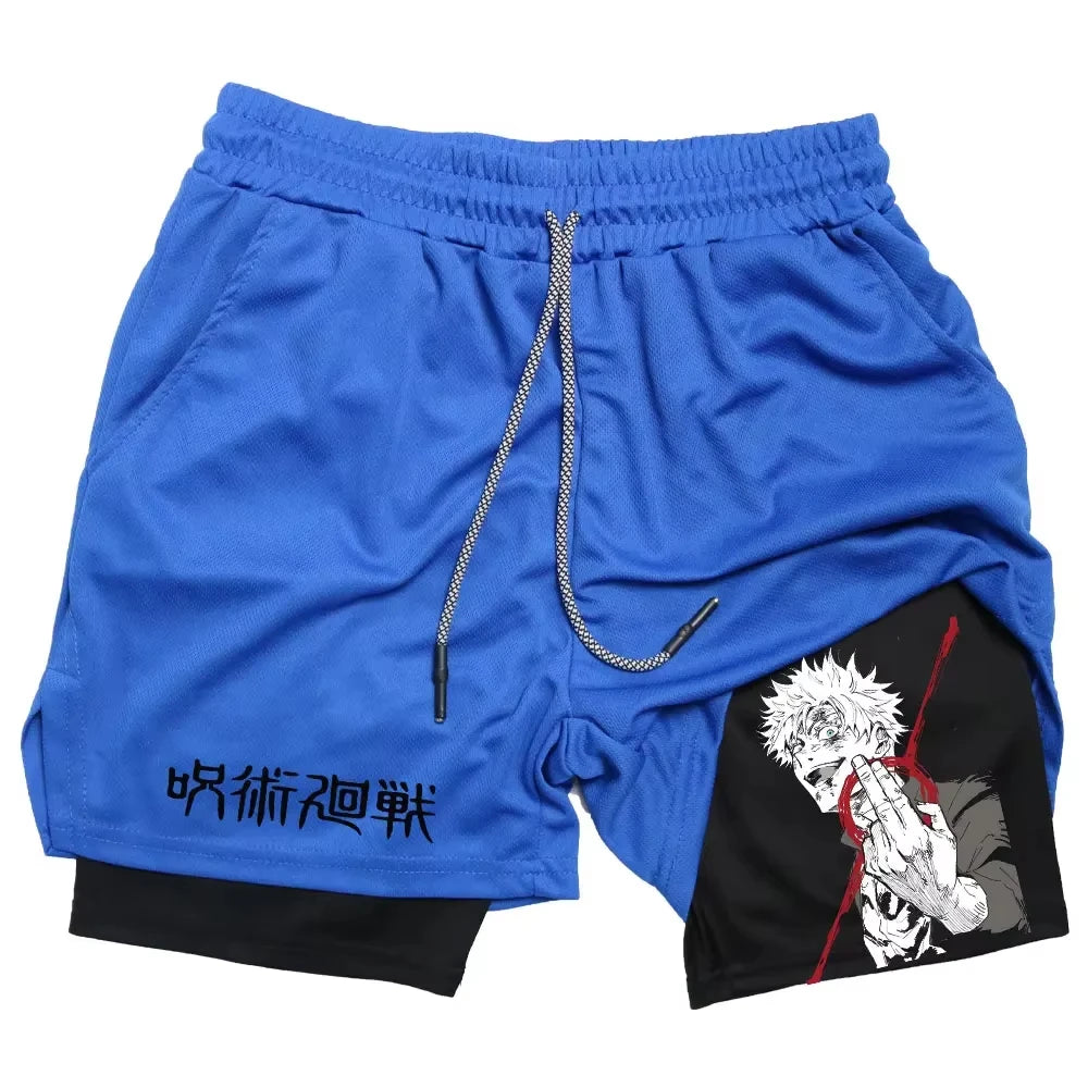 Short Jujutsu Kaisen Gojo Regard Trait Rouge - coloris Bleu