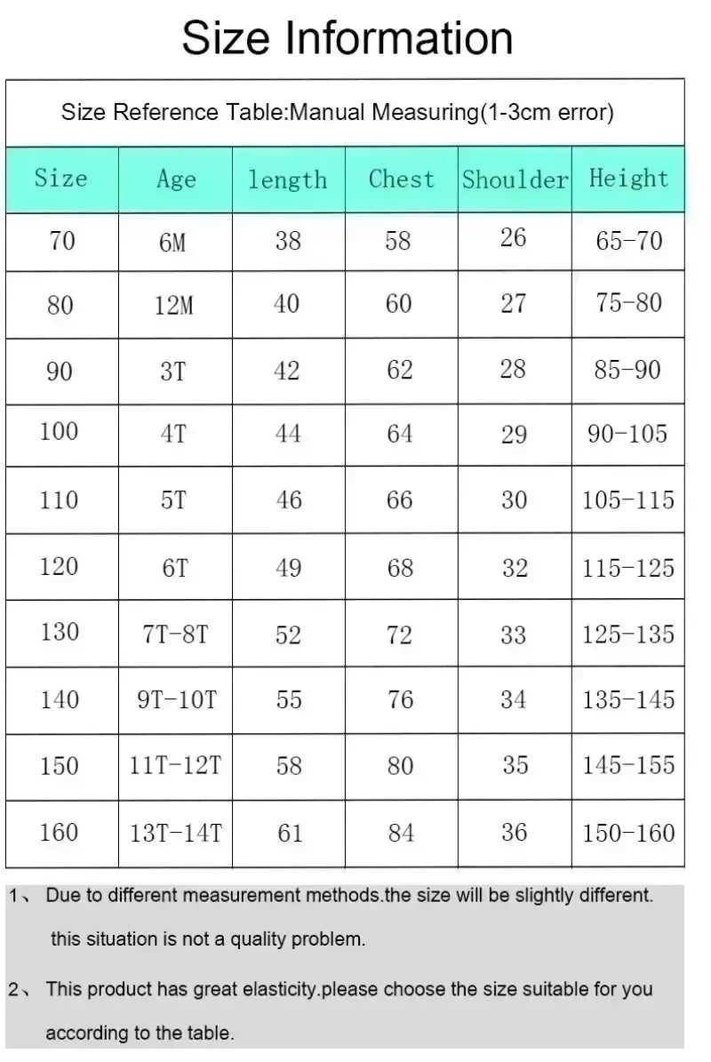 Tableau d’informations des tailles pour t-shirt : âges et mesures