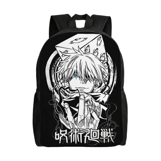 Sac à dos noir avec grand visuel manga de personnage et bretelles réglables
