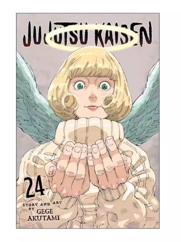 Jujutsu Kaisen manga volume cover, blonde girl with wings and clasped hands, English