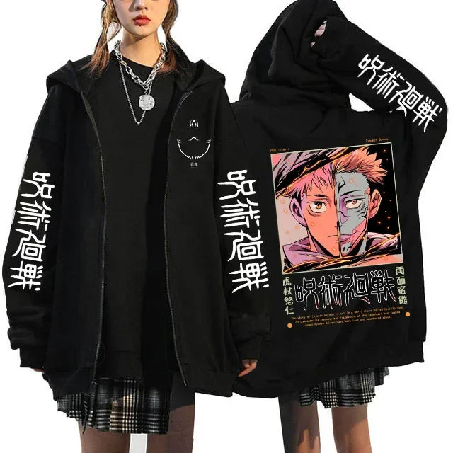 Veste Jujutsu Kaisen Visage Coupé Cadre Orange