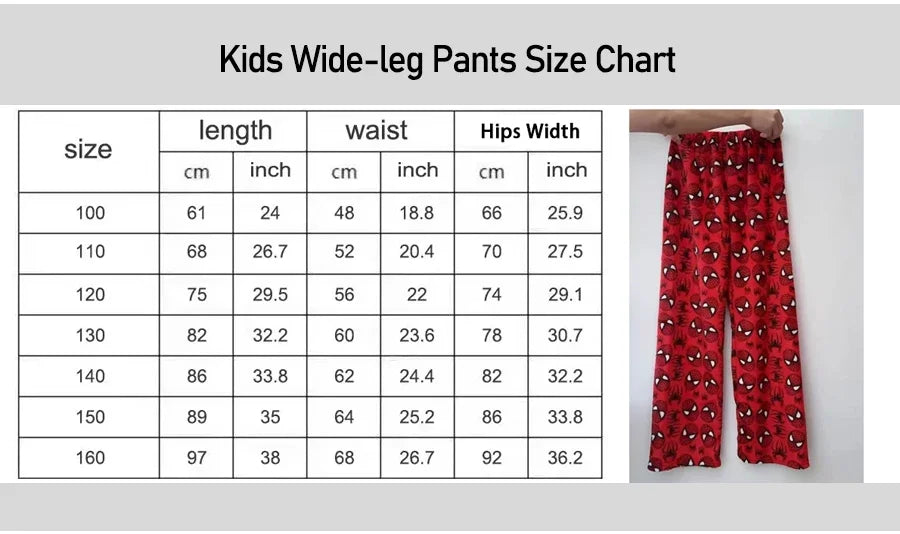 Tableau des tailles enfant, pantalon ample: longueur, tour de taille et largeur hanches