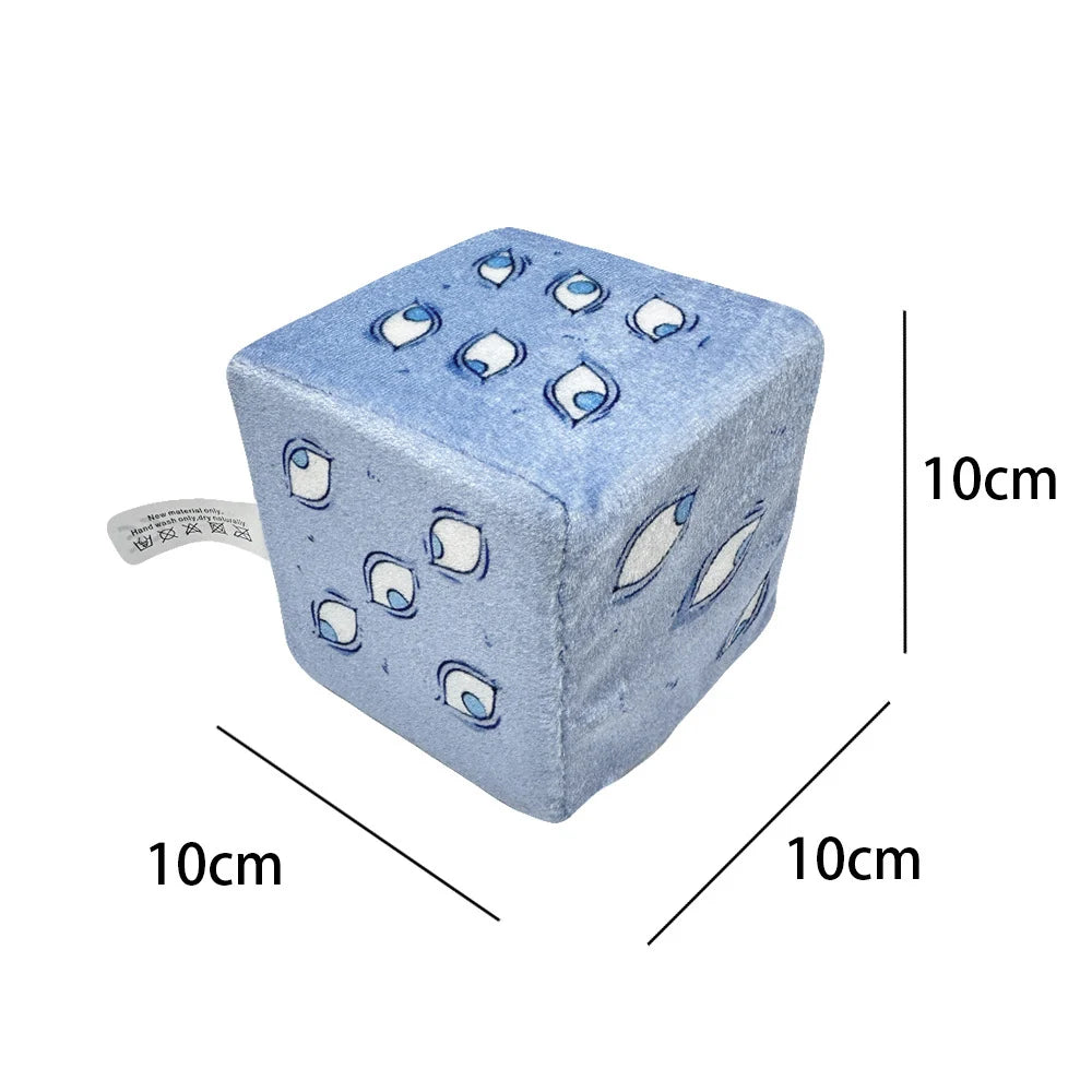 Peluche Jujutsu Kaisen Prison Realm Six Yeux en tissu bleu, motif à six yeux, format cube.