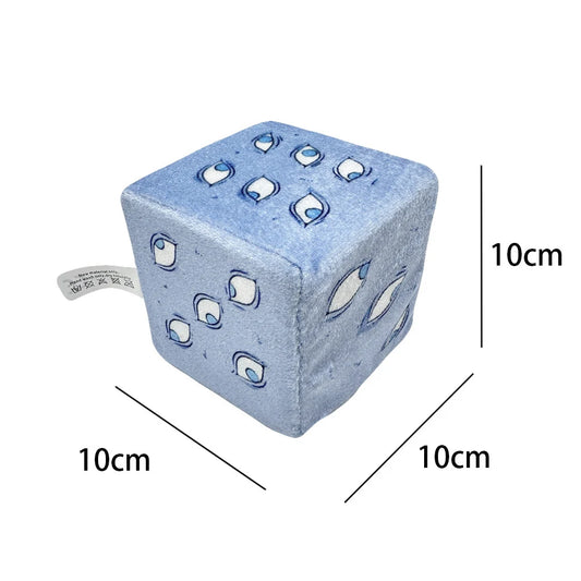 Peluche Jujutsu Kaisen Prison Realm Six Yeux en tissu bleu, motif à six yeux, format cube.