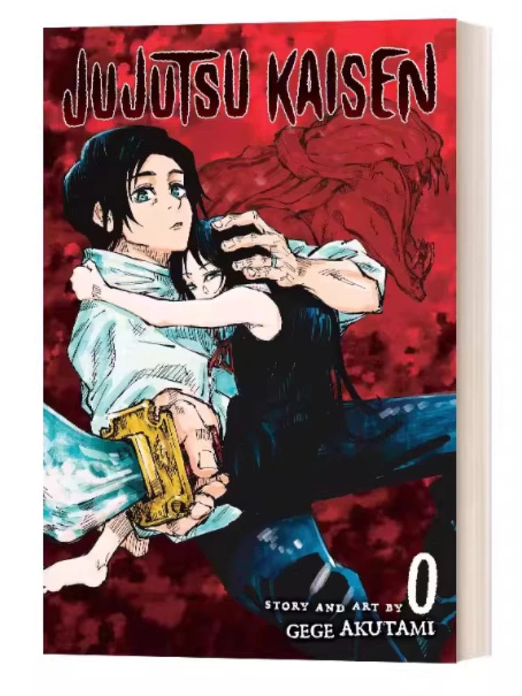 Jujutsu Kaisen Vol. 0 English paperback cover, illustrated character, red background
