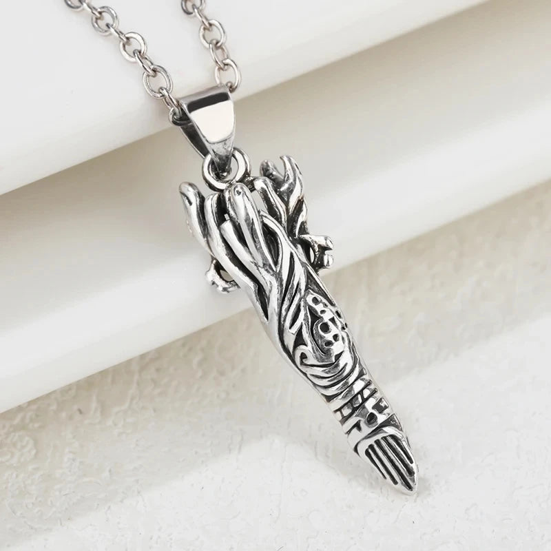 Collier jujutsu Kaisen pendentif chromé doigt de fléau, chaîne à maillons.