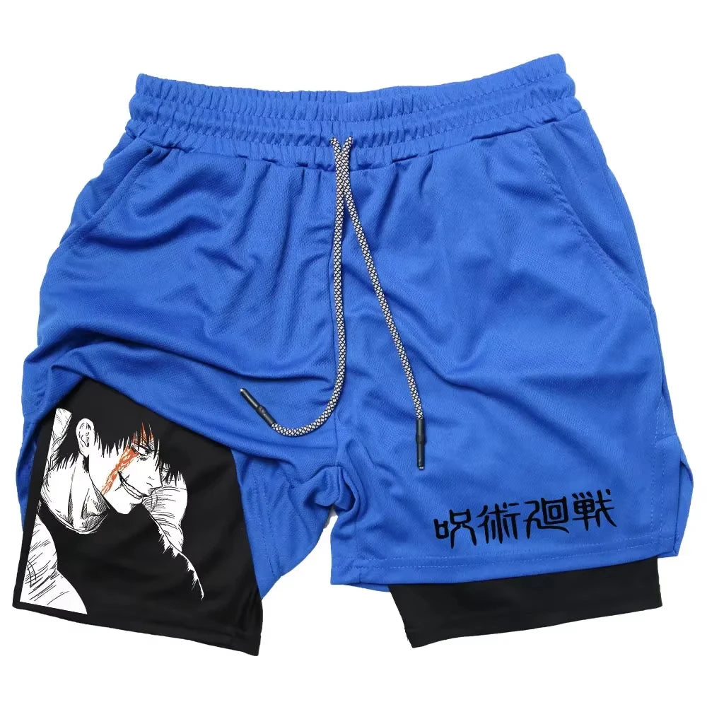 Short Jujutsu Kaisen Gojo Main Cachant le Regard - coloris Bleu