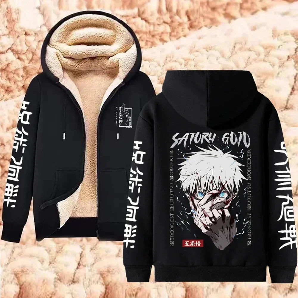 Veste Polaire Jujutsu Kaisen Gojo Regard Bleu Bouche Couverte