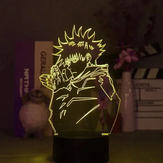 Lampe LED Jujutsu Kaisen Sukuna, bras repliés, silhouette lumineuse jaune sur socle