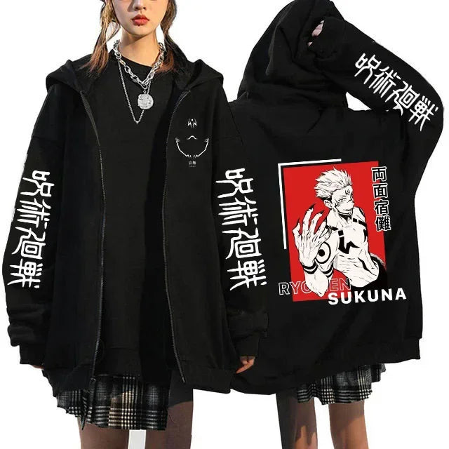 Veste Jujutsu Kaisen Sukuna Affiche Rouge Main Levée