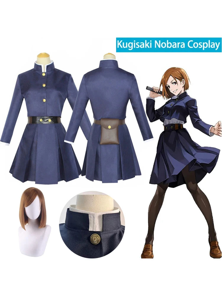 Costume cosplay avec perruque : veste et jupe bleu marine sur mannequins