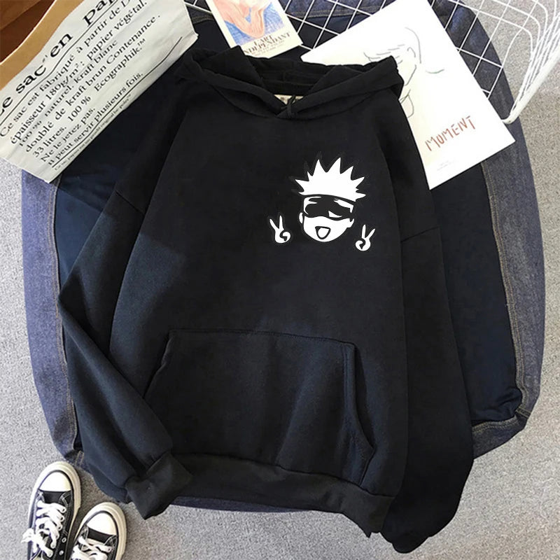 Sweat à capuche noir, grand motif de visage démon au centre poitrine.