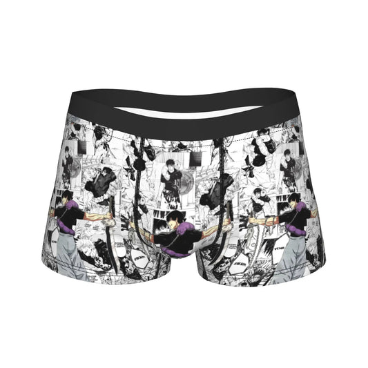 Boxer noir à ceinture et motif manga noir et blanc, motif Toji Fushiguro