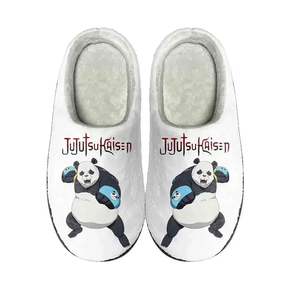 Chausson Jujutsu Kaisen panda géant Combat, blanc, motif panda et texte Jujutsu Kaisen