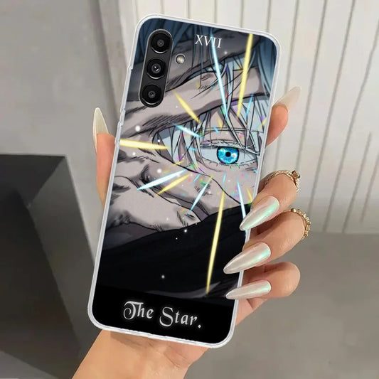 Coque Samsung Jujutsu Kaisen Gojo The Star : avec illustration anime, œil bleu et éclats “The Star”