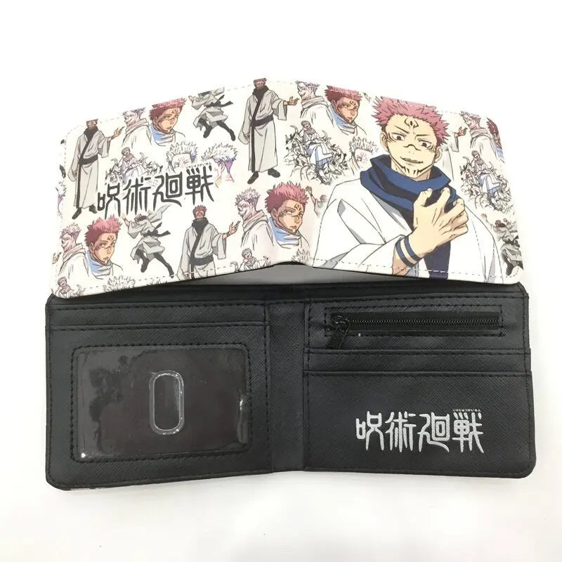 Portefeuille noir bi-fold avec poches pour cartes et motif graphique Sukuna