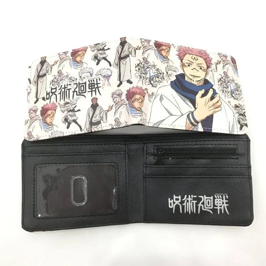Portefeuille noir bi-fold avec poches pour cartes et motif graphique Sukuna