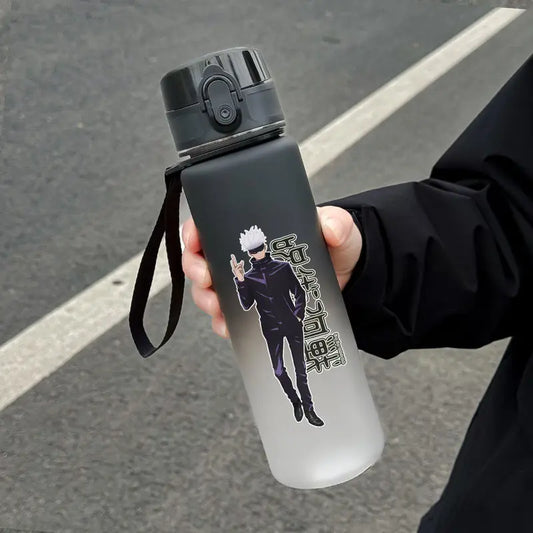 Gourde noire 650 ml avec motif Gojo Satoru et sangle