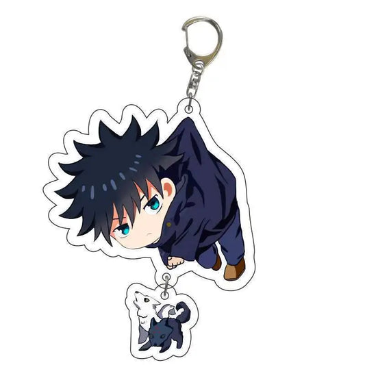 Porte-clés Jujutsu Kaisen figurine de Megumi, yeux bleus, et petit chat