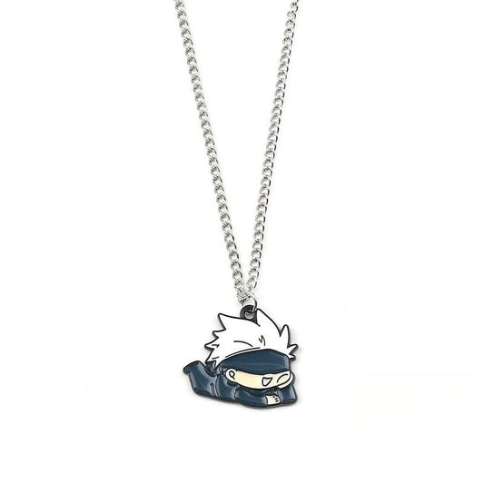 Collier à pendentif chibi Gojo allongé, chaîne argentée