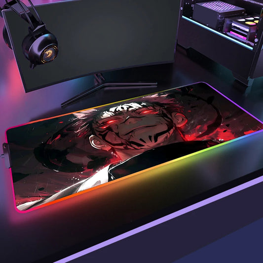 Tapis de souris RGB Jujutsu Kaisen noir, motif Roi des Malédictions