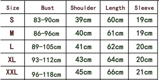 Tableau des tailles S à XXL : buste, épaules, longueur, empiècement
