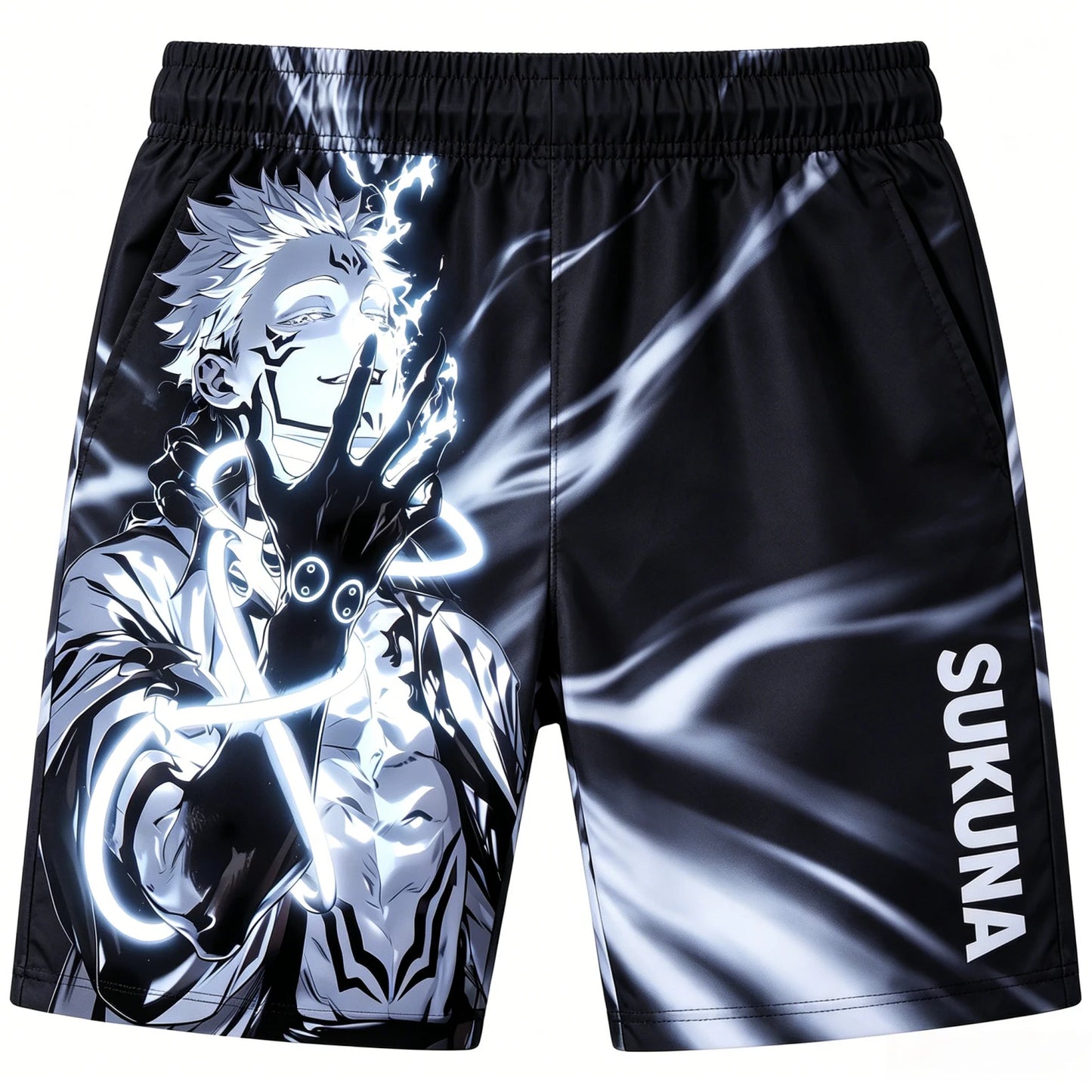Short noir avec imprimé manga Sukuna et taille élastique, jambes courtes