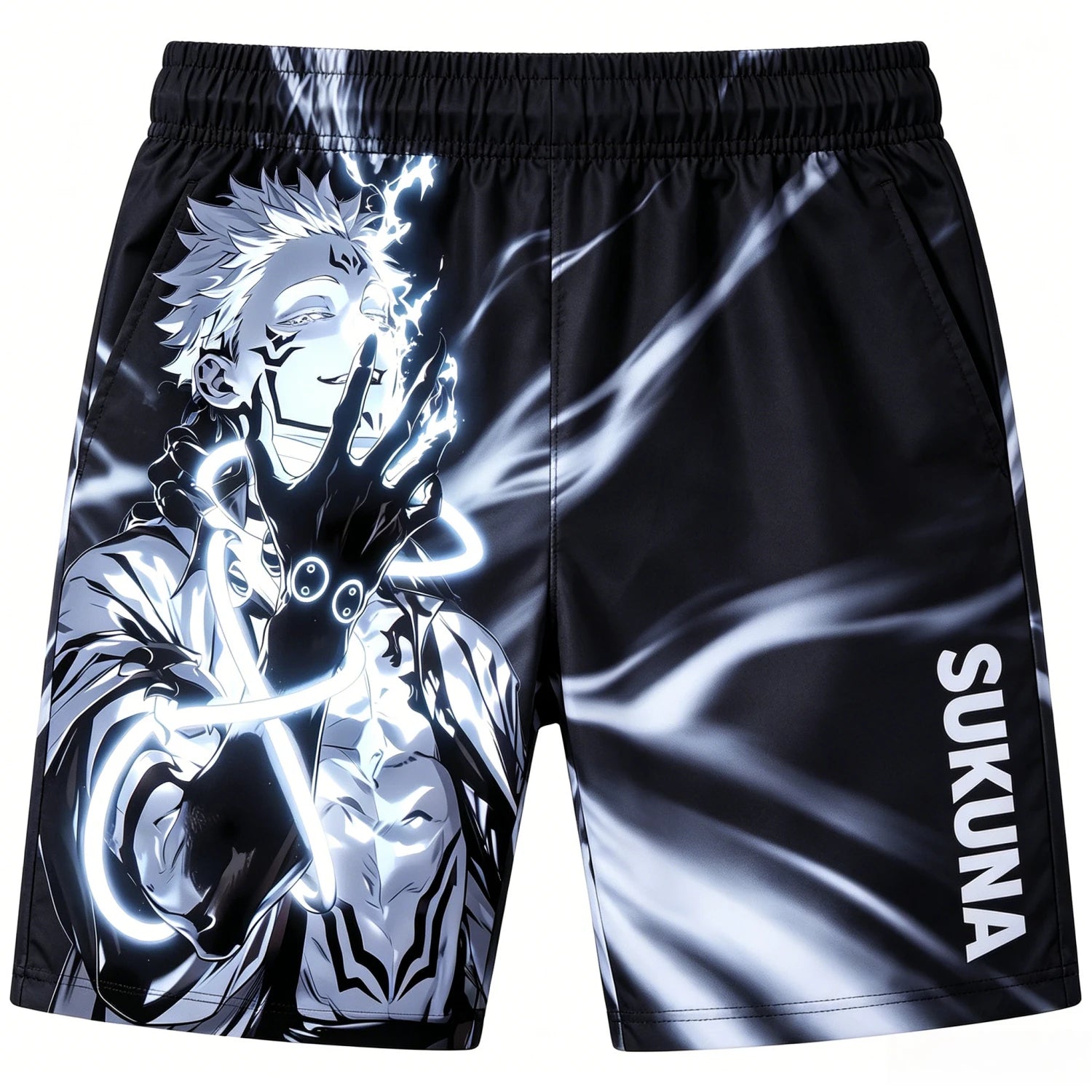 Short noir avec imprimé manga Sukuna et taille élastique, jambes courtes