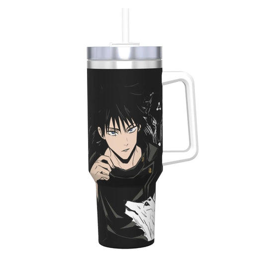 Gourde isotherme noire à poignées, motif Jujutsu Kaisen avec Megumi.