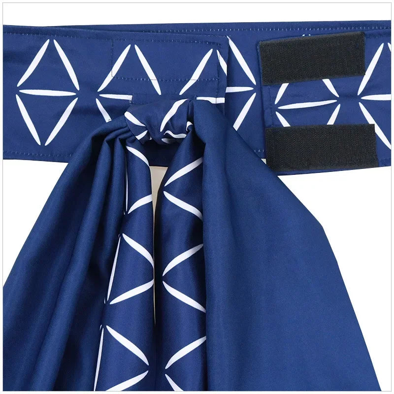 Panneau avant du kimono cosplay bleu marine avec motifs géométriques blancs