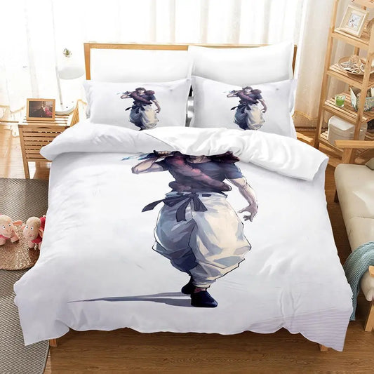 Parure de lit Jujutsu Kaisen Toji Arme Maudit : avec housse blanche et taies assorties, motif Toji en armure sombre