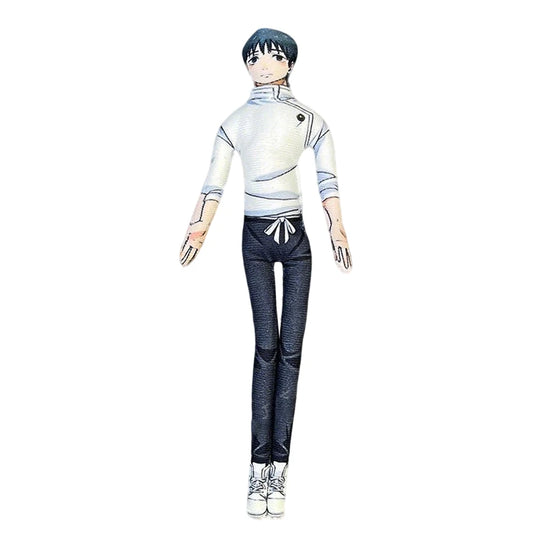 Peluche articulée 28 cm Yuta Okkotsu, tenue blanche et pantalon bleu foncé, chaussures claires