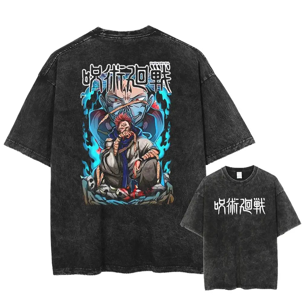 T-shirt Jujutsu Kaisen Sukuna Trône Flammes Bleues