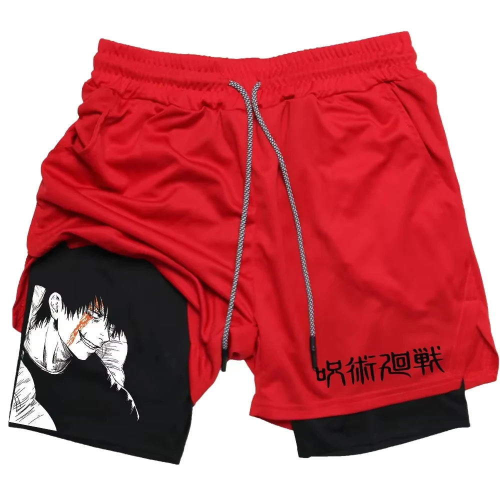 Short Jujutsu Kaisen Gojo Main Cachant le Regard - coloris Rouge